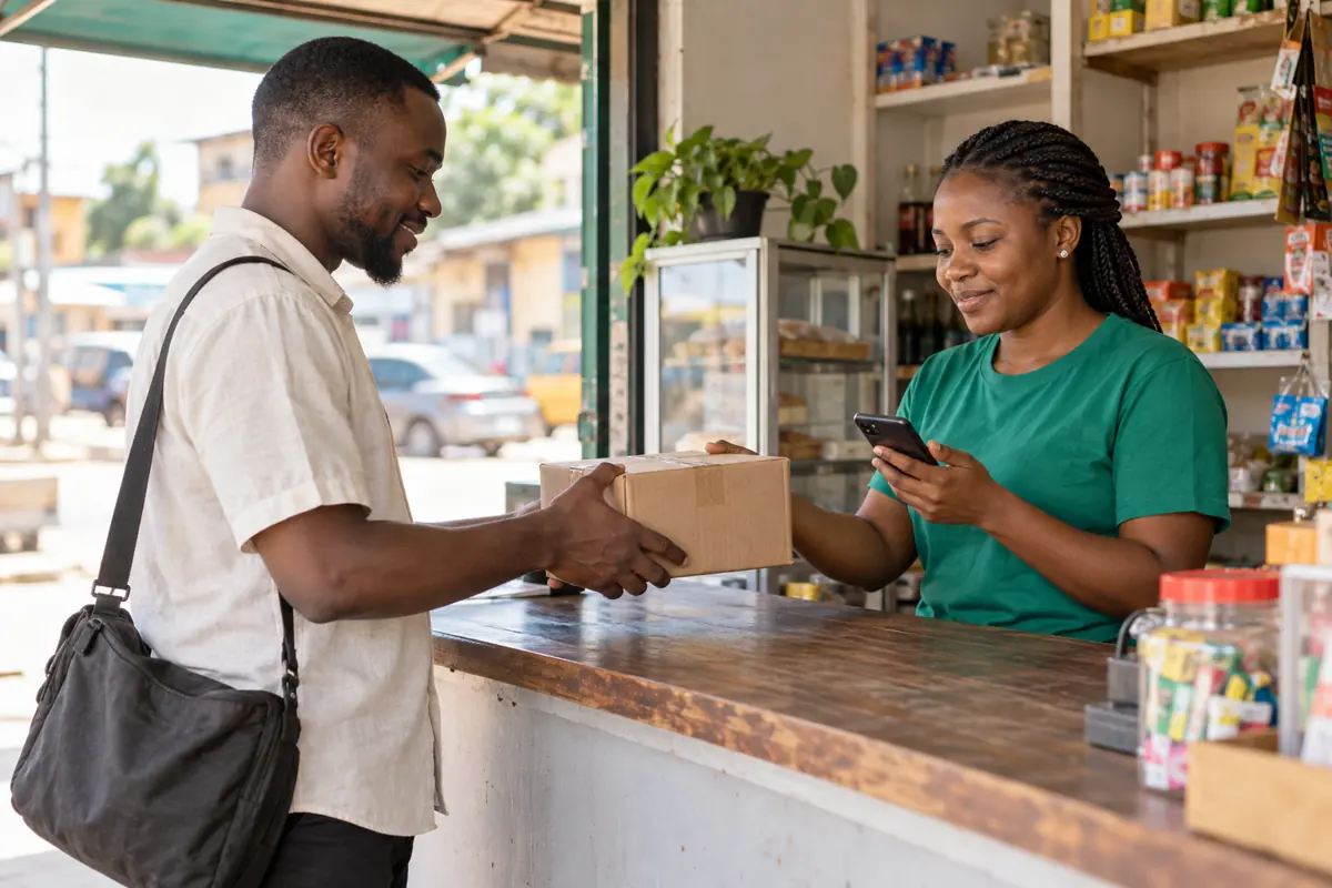 A parcel handover at a local pickup point