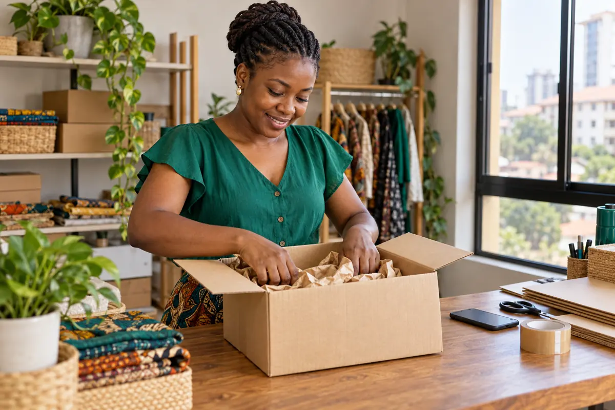 A sender preparing a parcel for delivery